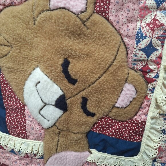 Quilted Baby Blanket Pink Blue Fuzzy Bear Basic Fluffy Comforter Crib Infant - Picture 6 of 8